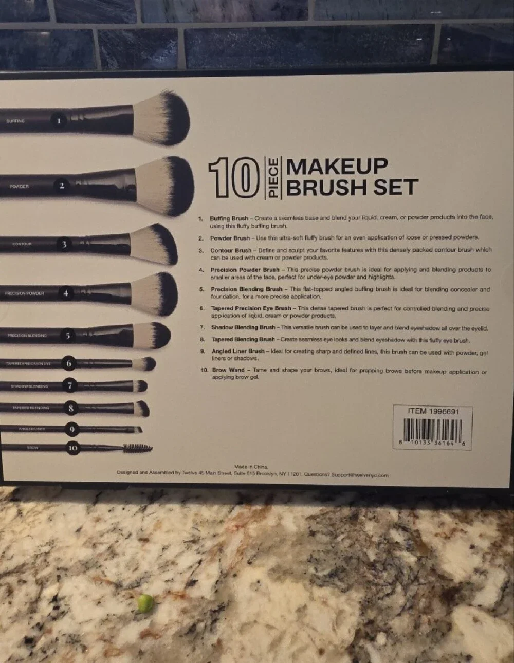 XI Collective 10-Piece Makeup Brush Set - Black & White Bristles